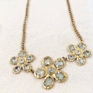 Vintage VCLM Womens Fashion Necklace Signed Rhinestone Flowers Gold Chain
